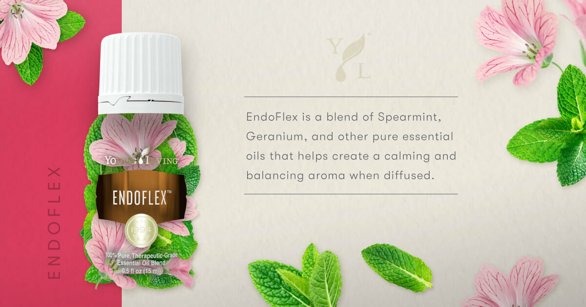 EndoFlex supports hormone balance through a mixture of Spearmint, Sage, Geranium, Myrtle, German Chamomile, and Nutmeg essential oils