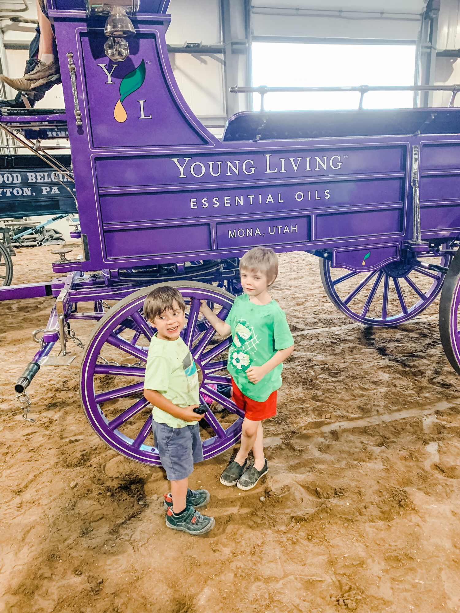 My boys excited to get to see the purple wagon up close!