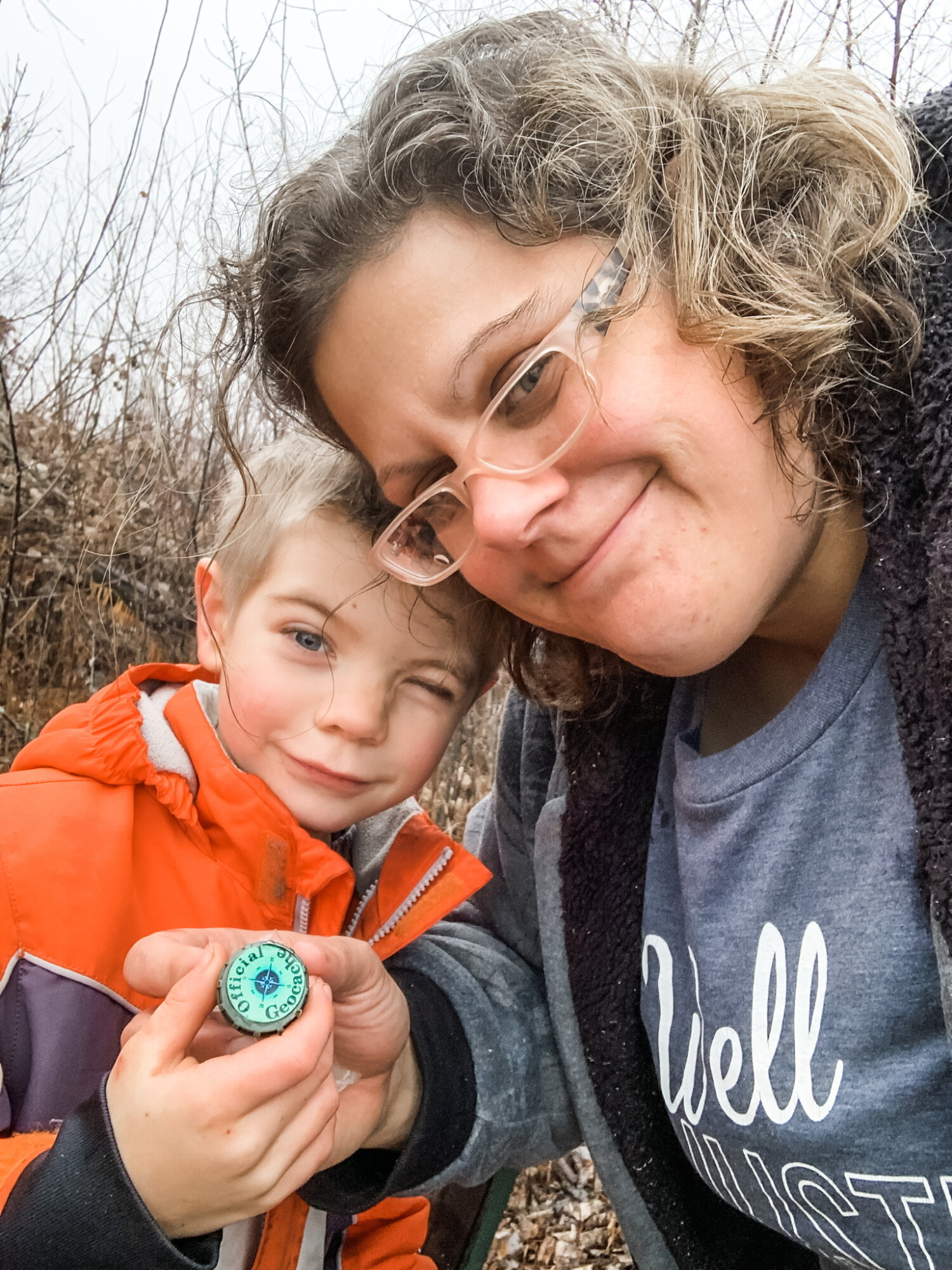 We worked hard for this geocache! It is part science lesson, part puzzle, and it took three of us working in cooperation to get to this log book!