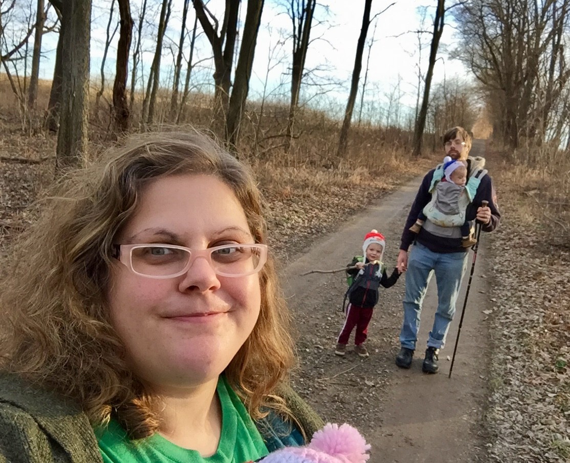 Our Christmas hike that year included our foster daughter, at just five weeks old! Peep hat tiny pink hat!