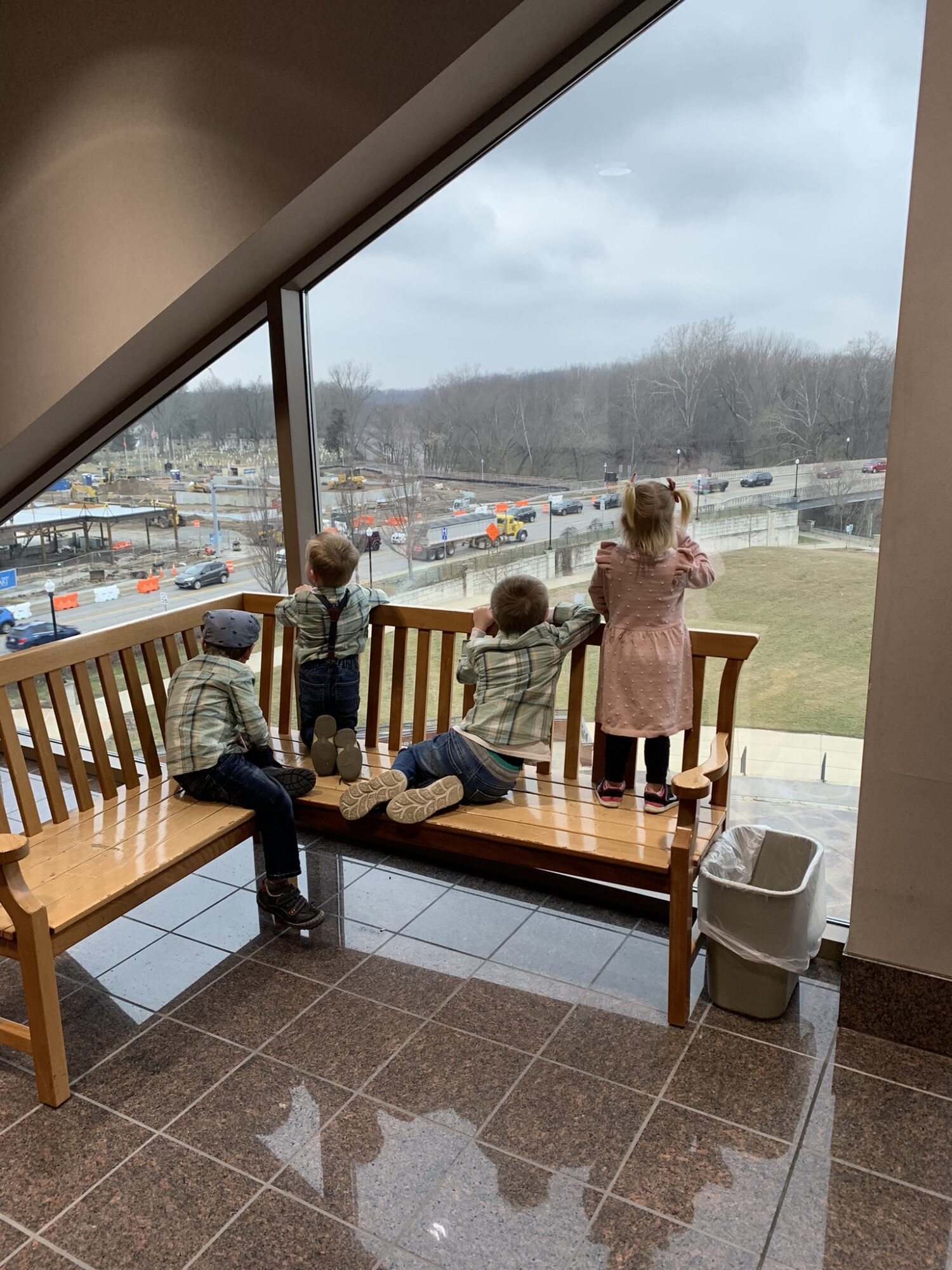 My kids watching construction from the top of the Hamilton county courthouse, right after the adoptions were finalized!