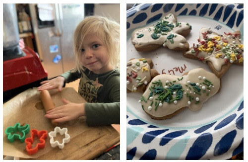 Making GF sugar cookies is a new tradition for us! Miss M enjoyed the rolling & cutting of the dough, and everyone enjoyed eating the icing!