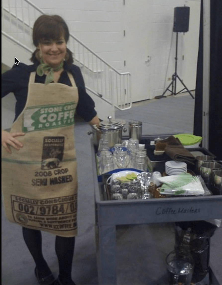 Steff with her barista cart for the Great Lakes Regional Barista Competition 2009
