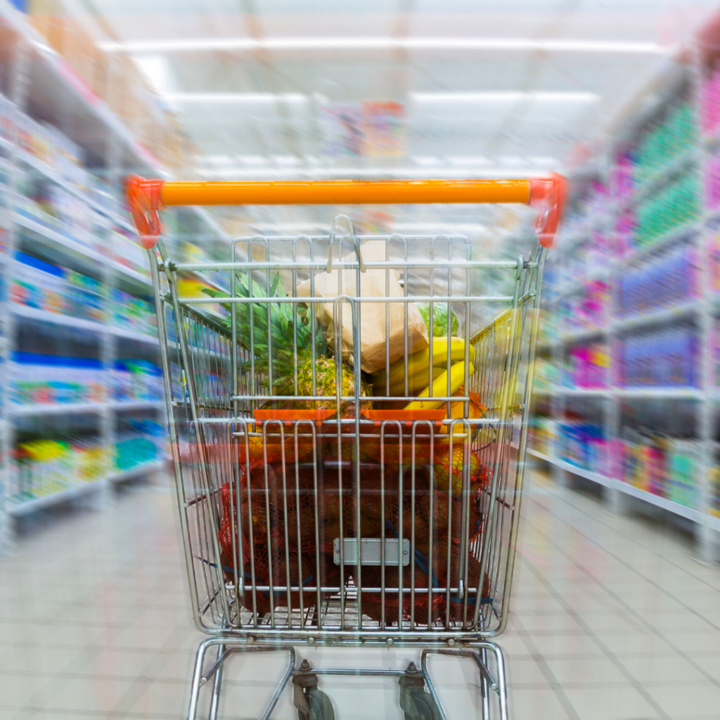 Shopping cart filled with food