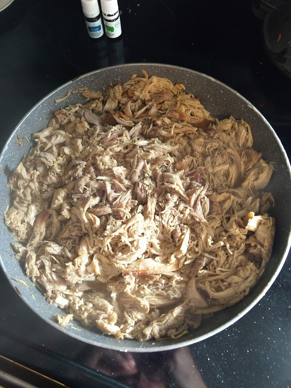 cooking and shredding of the chicken