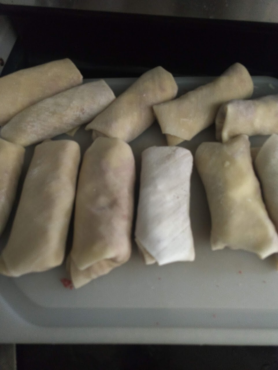 All the egg rolls filled up and ready to cook. 