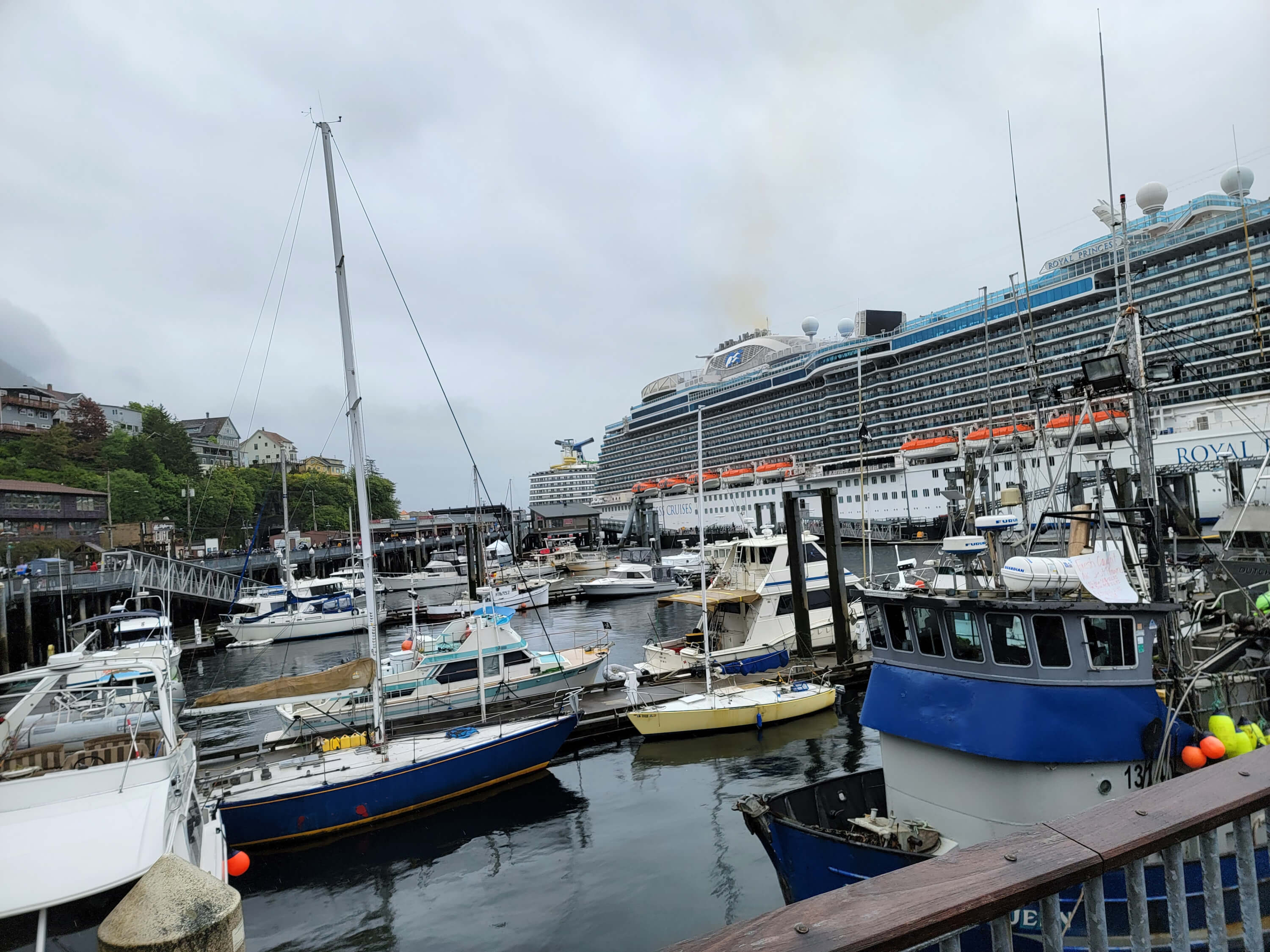 Ketchikan Port with 3 cruise ships and marina