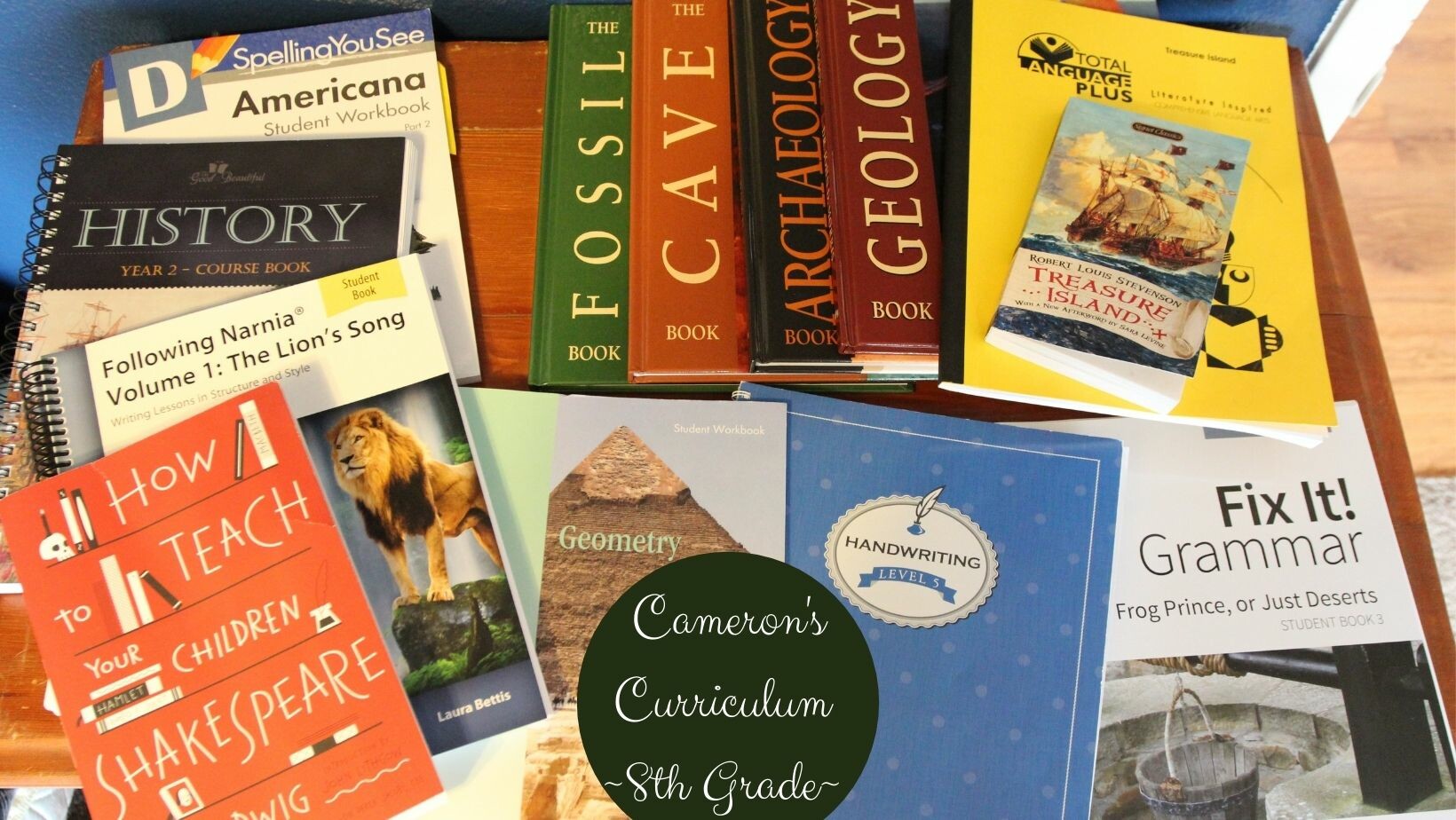 middle school homeschool curriculum in one large stack