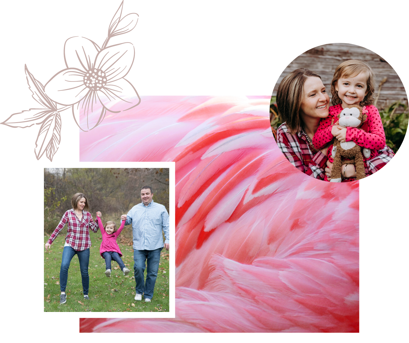 Portrait of Heather's two loves her family and flamingos