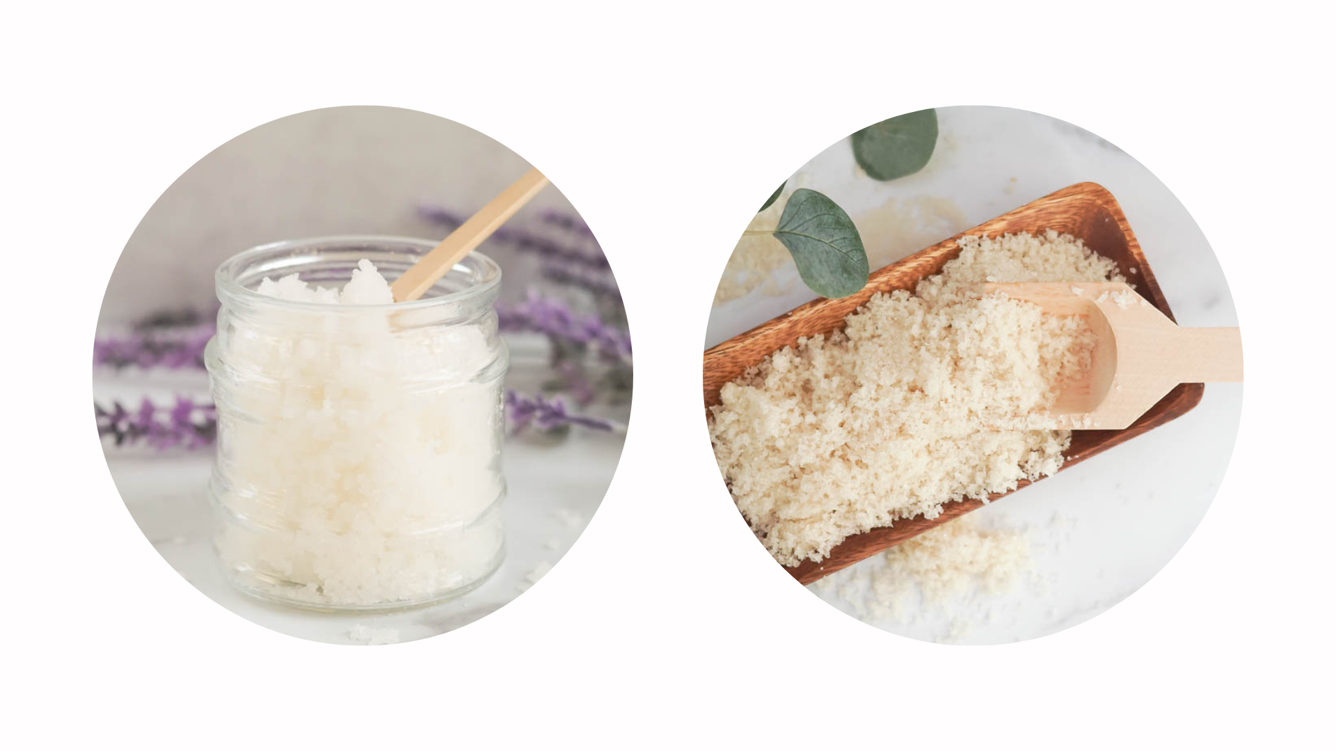 two round images of body scrubs