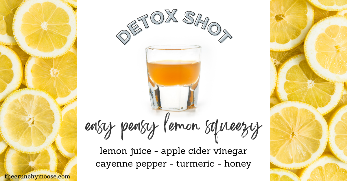 master cleanse shot with apple cider vinegar, lemon juice, honey, and turmeric