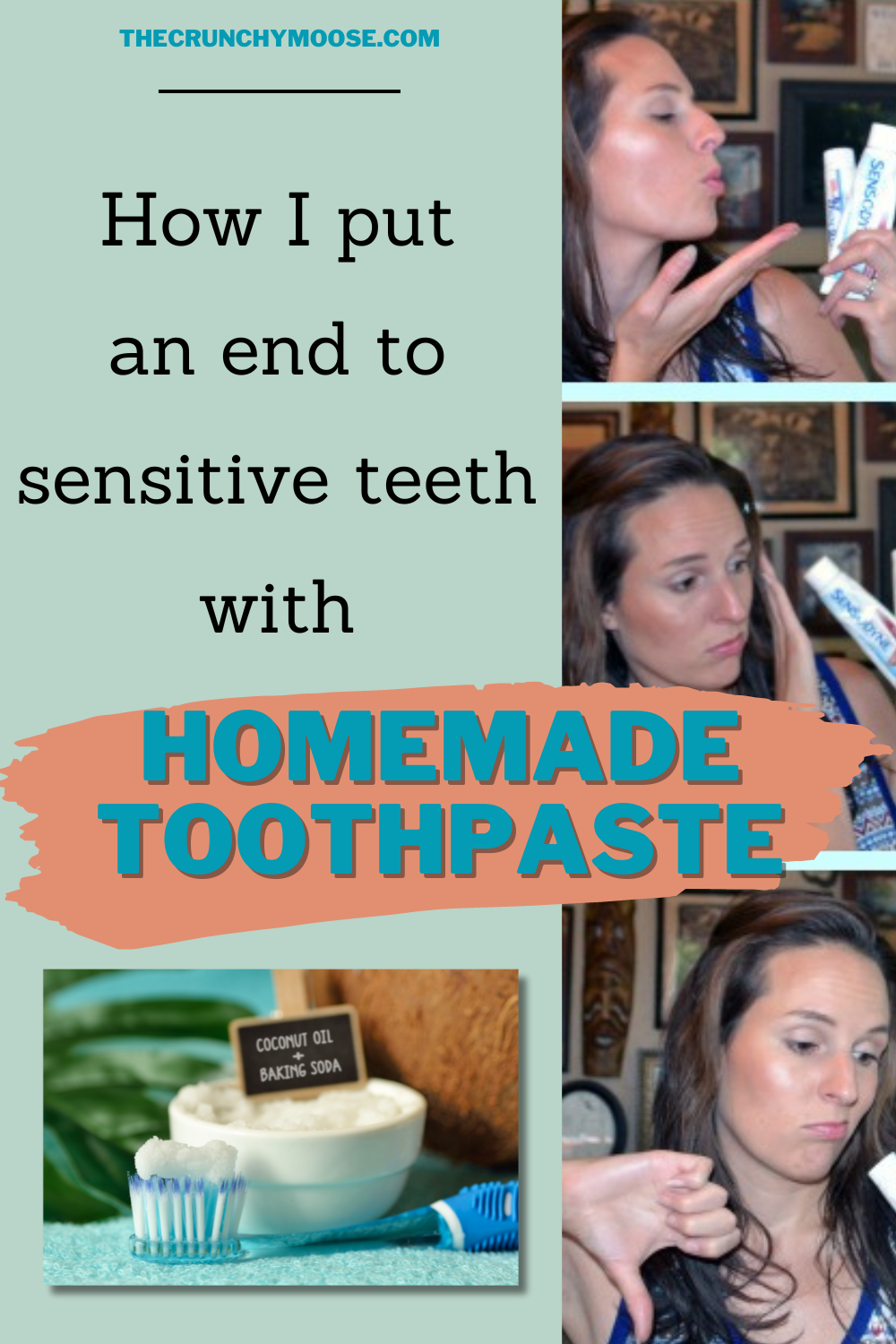 diy toothpaste that works for sensitive teeth with coconut oil, baking soda, and essential oils 
