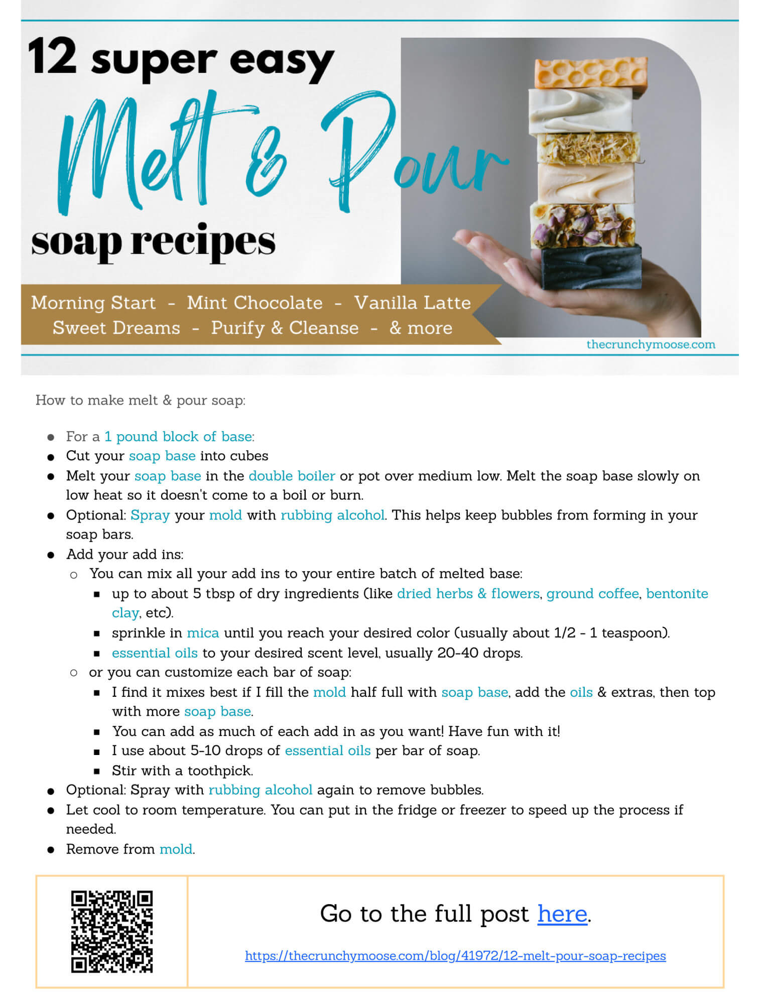 printable recipe cards for melt and pour soap