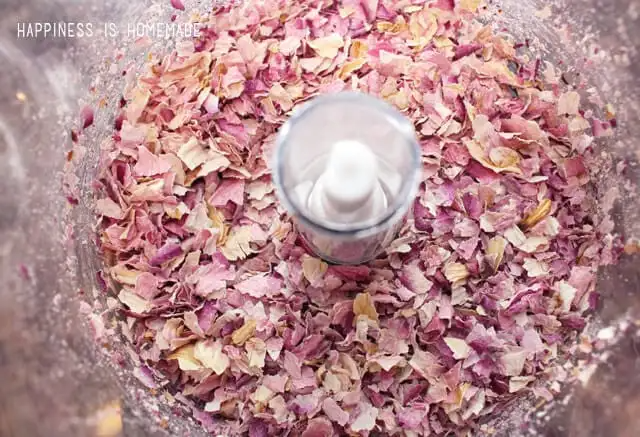 Dried Rose Petals in the Food Processor for Sugar Scrub