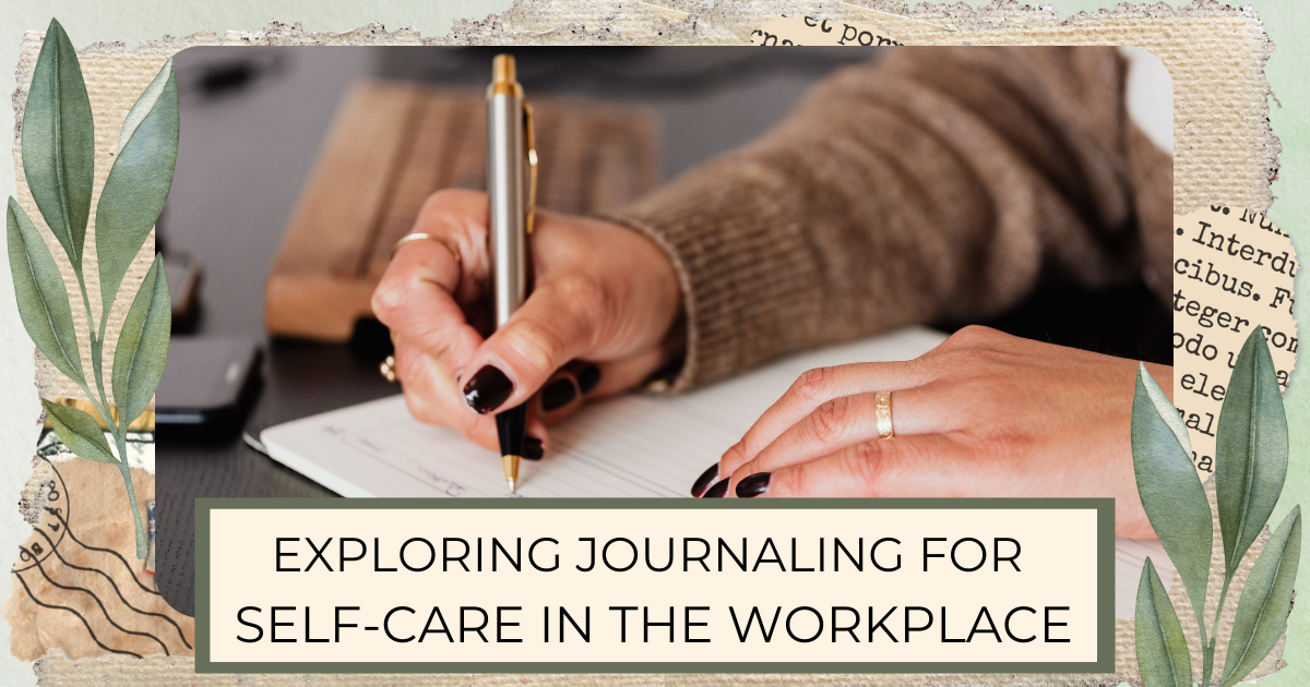 hands holding journal and pen while writing in a journal with keyboard behind