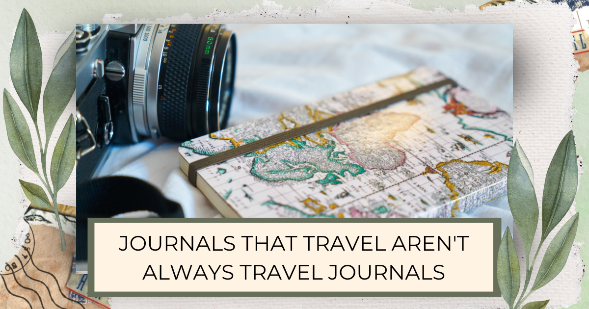 Travel Journal with world map design  and elastic closure, camera on table