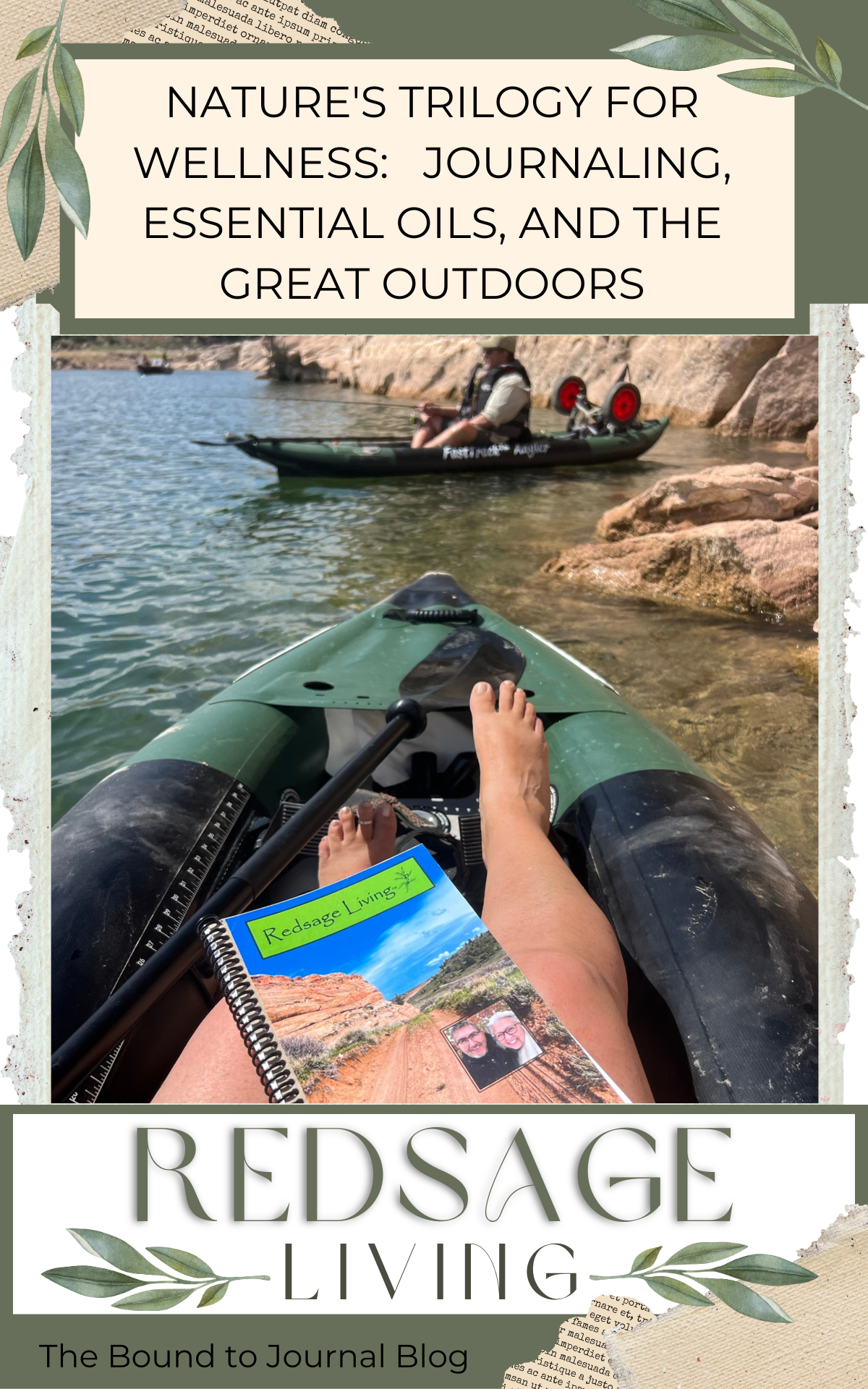 Journaling while kayaking on a lake in Utah with Allen fishing in his kayak