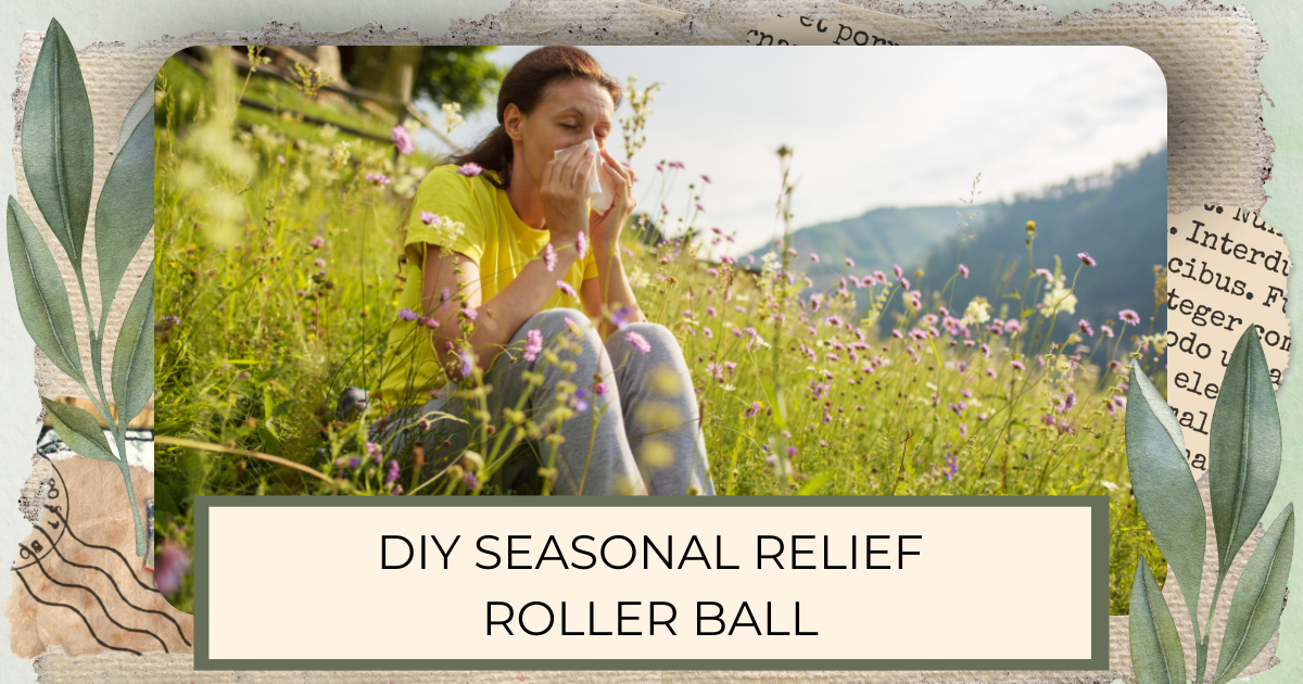 DIY seasonal relief roller ball woman sitting in a field of blooming weeds on a hill blowing her nose