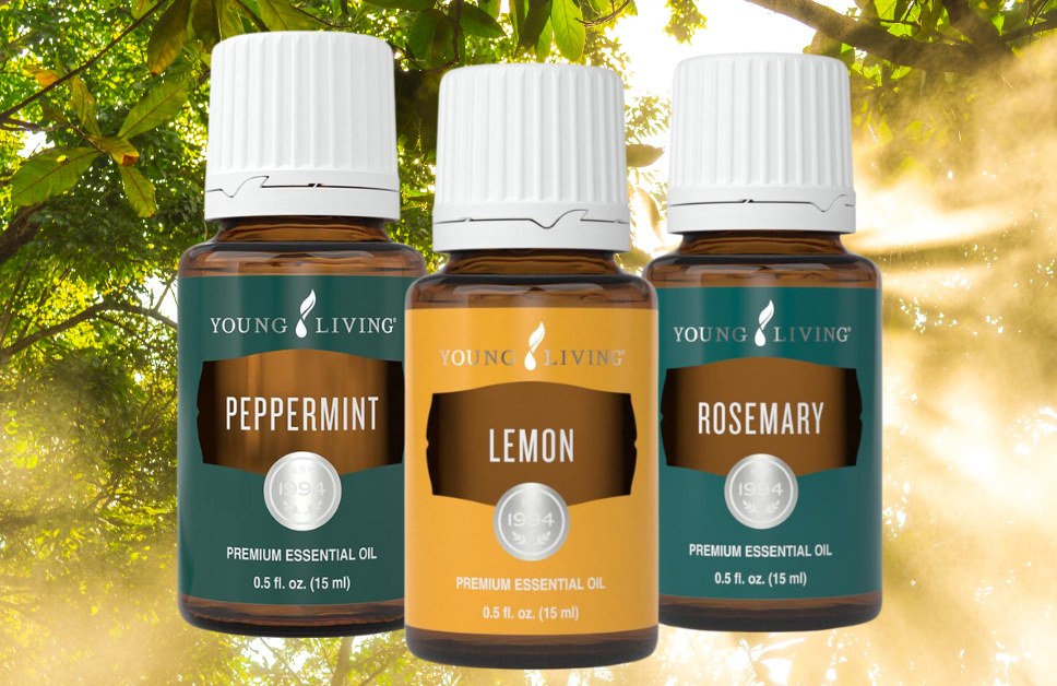 Peppermint, lemon, and rosemary Young Living essential oils for a boost of energy to start or throughout the day and setting your intentions in your morning journal