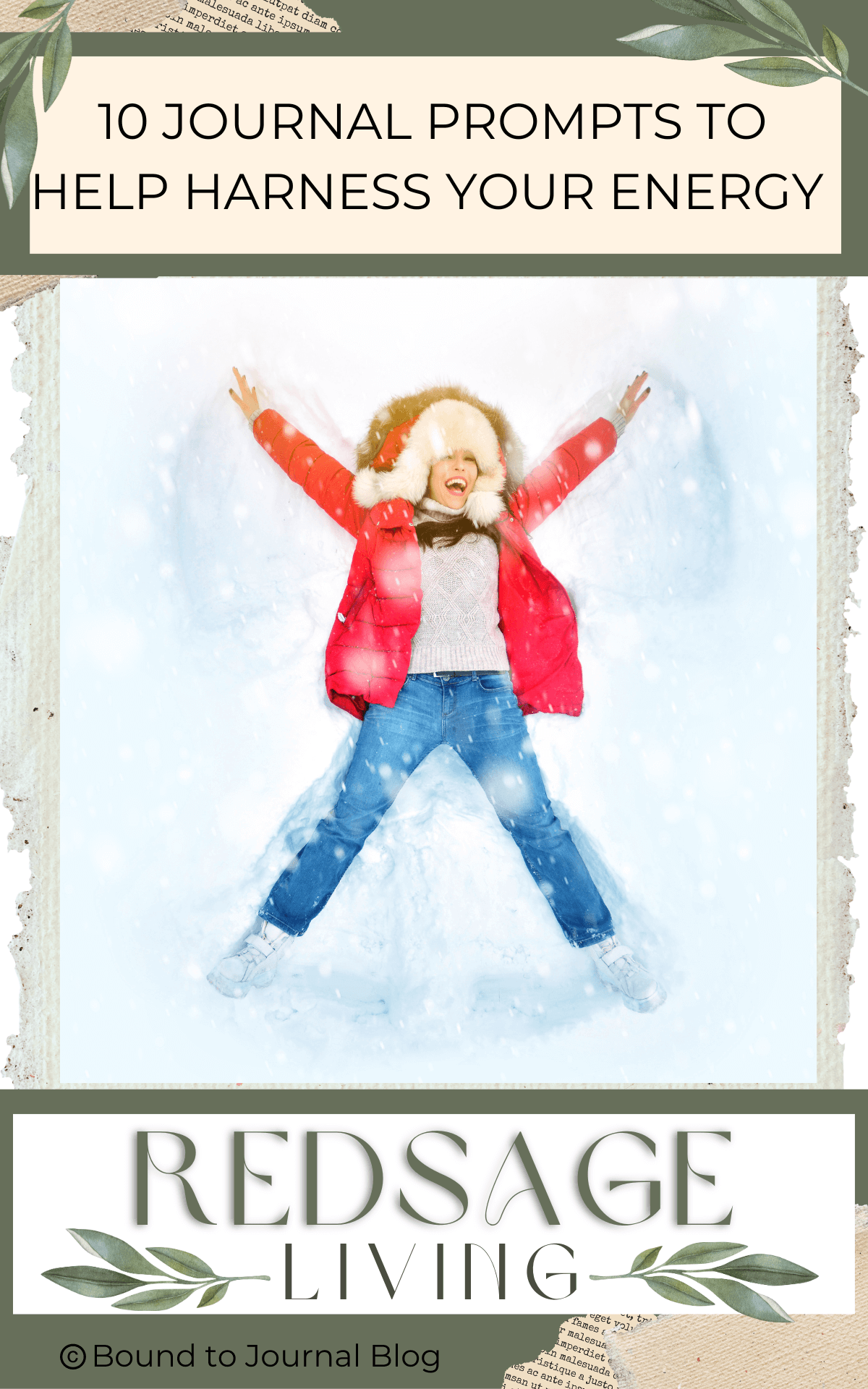 person making snow angels for blog post titled 10 Journal Prompts to Help Harness Your Energy 