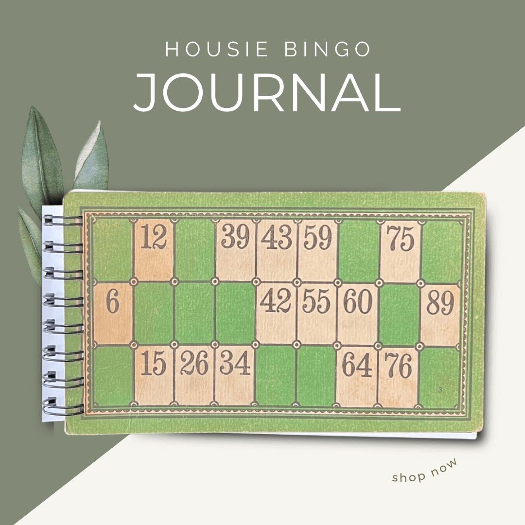 Unique, vintage Housie Bingo cards as covers for wire-bound lined paper journals