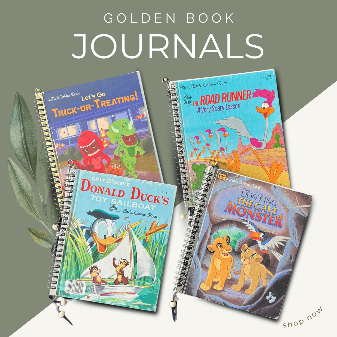 Hand-made Golden Book Wire-bound journals with diffuser bookmarks for Bound to Journal product page
