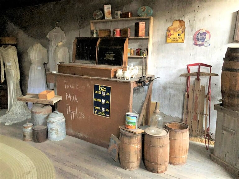 One of the underground businesses in Ellinwood, KS, tour depicting a general store for latest post called Underground History, Mystery, and Curiosity-Inspired Journaling