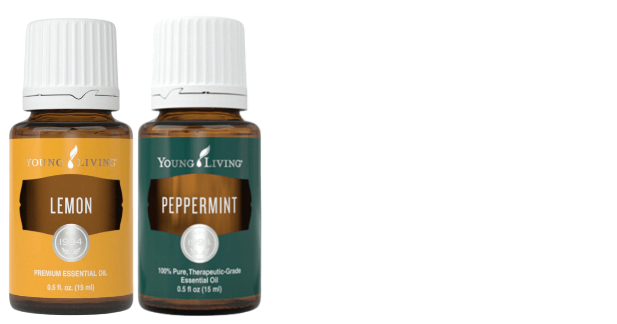 A bottle of Young Living lemon and peppermint essential oil for a post titled Essential Oils for Every Outdoor Adventure: Your Natural Toolkit