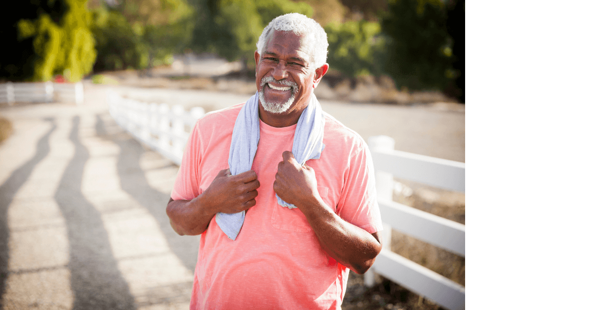 an older man appears to be out for a walk or run and wearing a towel around his neck for a blog post titled Top 5 Ways We Use Raven™ Essential Oil 