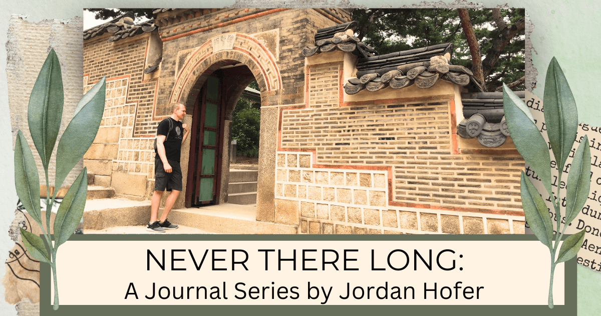 An image of a man standing by an arched doorway in Korea for a bound to journal blog post titled Never There Long: A Journal Series by Jordan Hofer