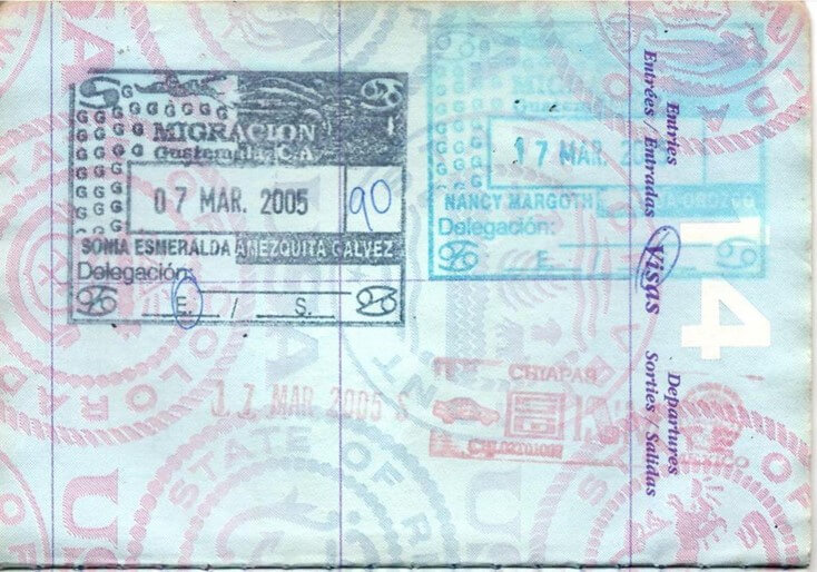  My passport stamps from the Guatemalan border for a Bound to Journal blog post titled Never There Long - A Journal Series: The Red Pickup Truck, Part 1 