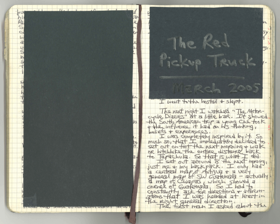  An actual page from Jordan Hofers travel journal is the text for most of the new Bound to Journal blog post  Journaling Series titled Never There Long - A Journal Series: The Red Pickup Truck, Part  2