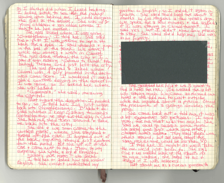   An actual page from Jordan Hofers travel journal is the text for most of the new Bound to Journal blog post  Journaling Series titled Never There Long - A Journal Series: The Red Pickup Truck, Part  2