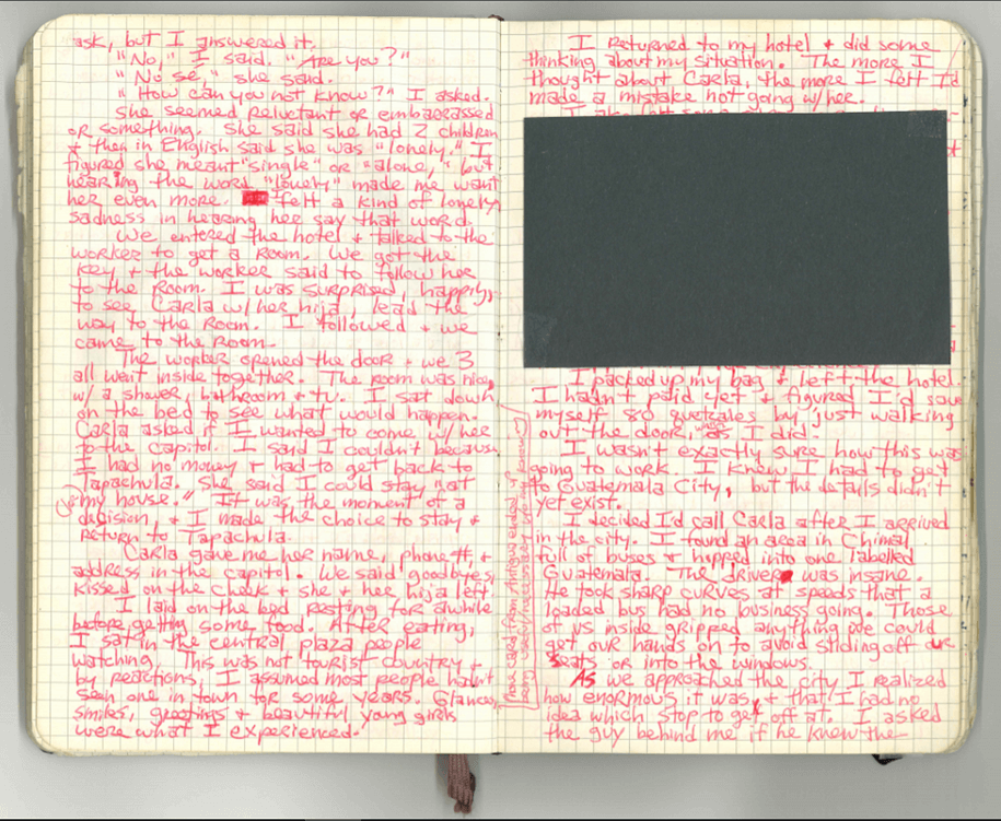   An actual page from Jordan Hofers travel journal is the text for most of the new Bound to Journal blog post  Journaling Series titled Never There Long - A Journal Series: The Red Pickup Truck, Part  2