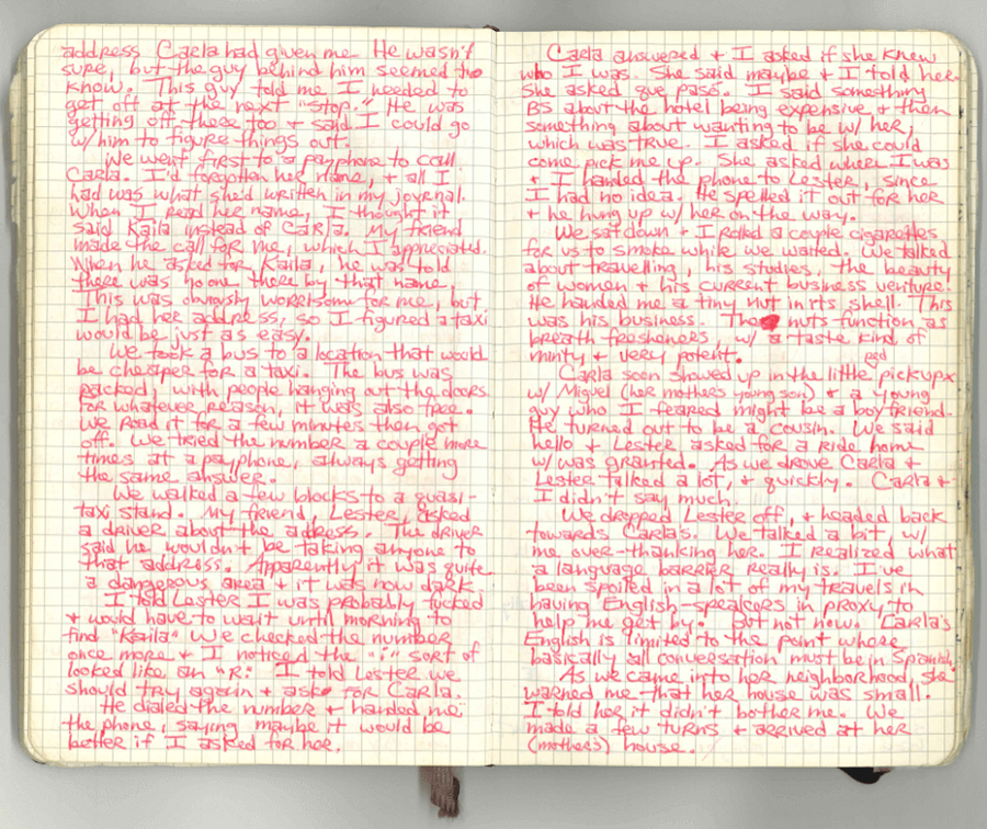   An actual page from Jordan Hofers travel journal is the text for most of the new Bound to Journal blog post  Journaling Series titled Never There Long - A Journal Series: The Red Pickup Truck, Part  2