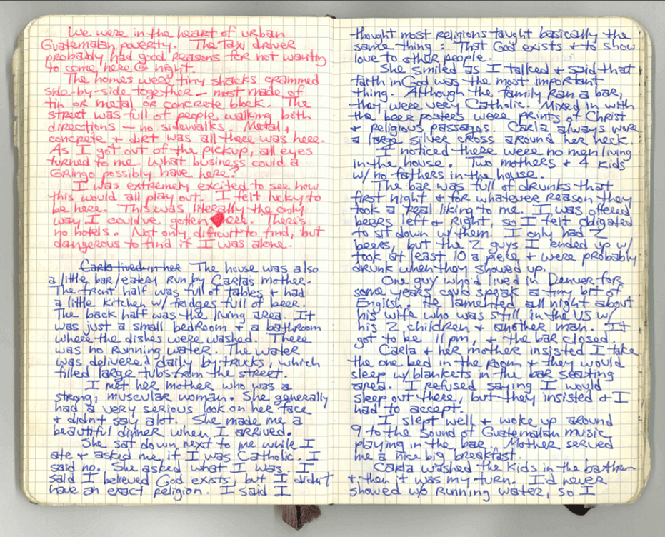   An actual page from Jordan Hofers travel journal is the text for most of the new Bound to Journal blog post  Journaling Series titled Never There Long - A Journal Series: The Red Pickup Truck, Part  2