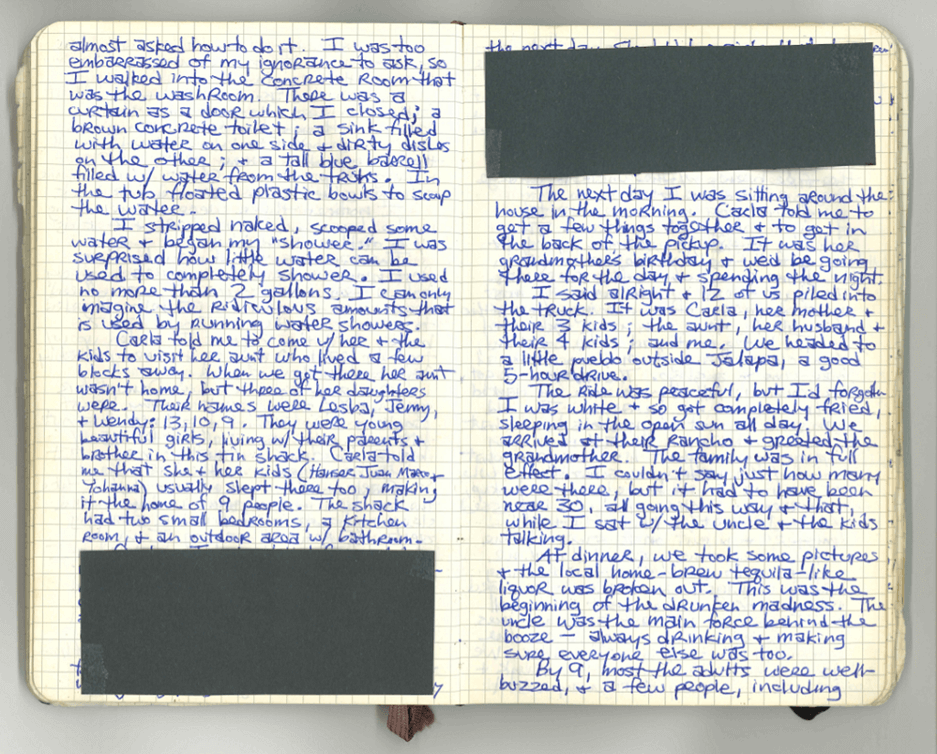   An actual page from Jordan Hofers travel journal is the text for most of the new Bound to Journal blog post  Journaling Series titled Never There Long - A Journal Series: The Red Pickup Truck, Part  2