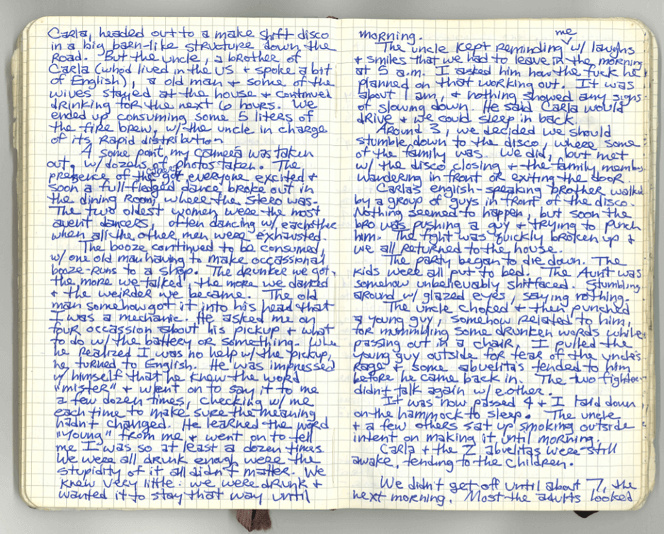   An actual page from Jordan Hofers travel journal is the text for most of the new Bound to Journal blog post  Journaling Series titled Never There Long - A Journal Series: The Red Pickup Truck, Part  2