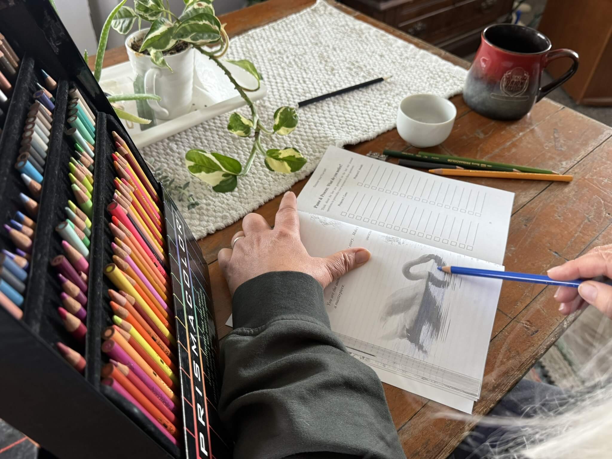  Colored pencil work on a pause page in "Find Your Voice, Live Your Purpose" guided journal for a Bound to Journal  post called The Quiet Power of Pausing: A Guided Journal Tip