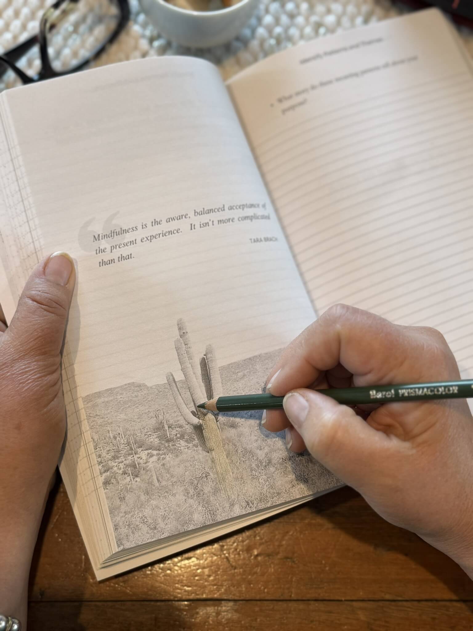  Colored pencil work on a pause page in "Find Your Voice, Live Your Purpose" guided journal for a Bound to Journal  post called The Quiet Power of Pausing: A Guided Journal Tip