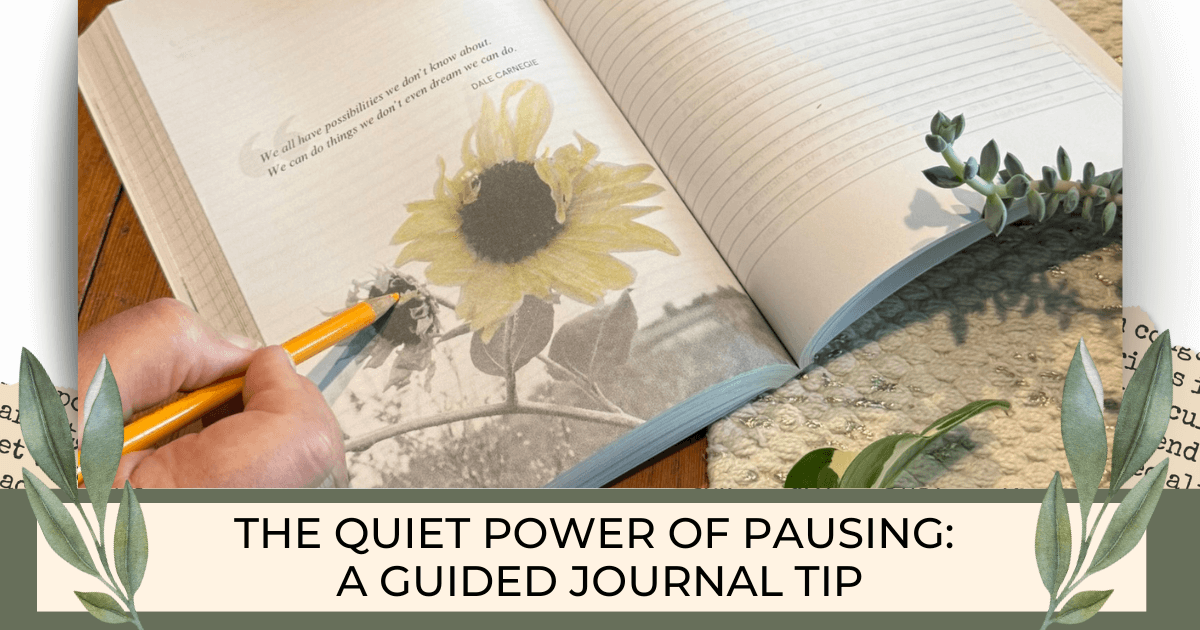 Colored pencil work on a pause page in "Find Your Voice, Live Your Purpose" guided journal for a Bound to Journal  post called The Quiet Power of Pausing: A Guided Journal Tip