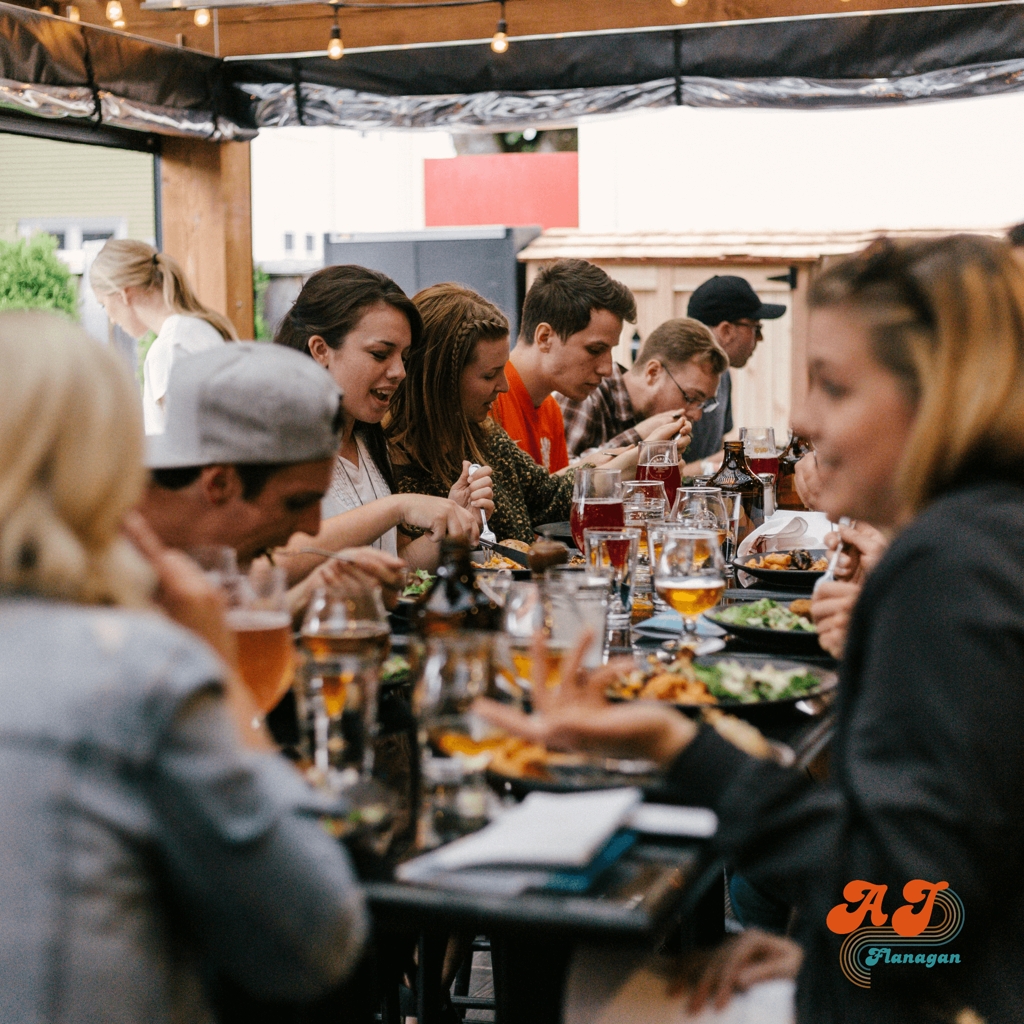 A group of people gathered for a community dinner