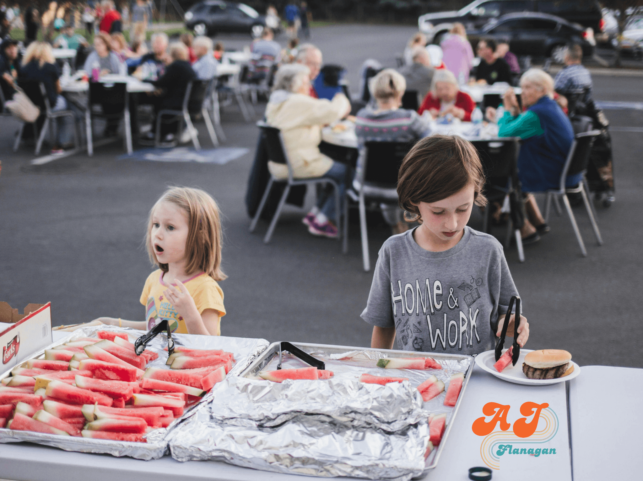 Children and adults attending a community event