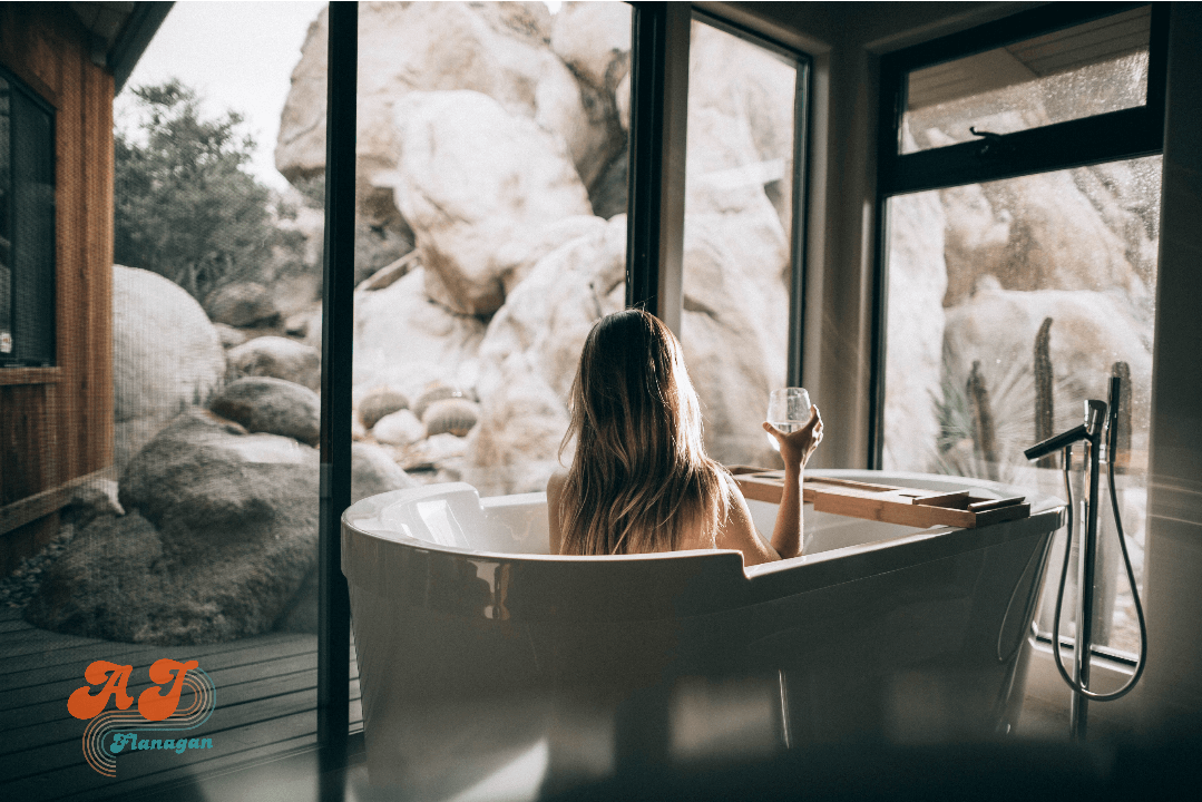  Taking Care of Me; a woman in a spa-like bath