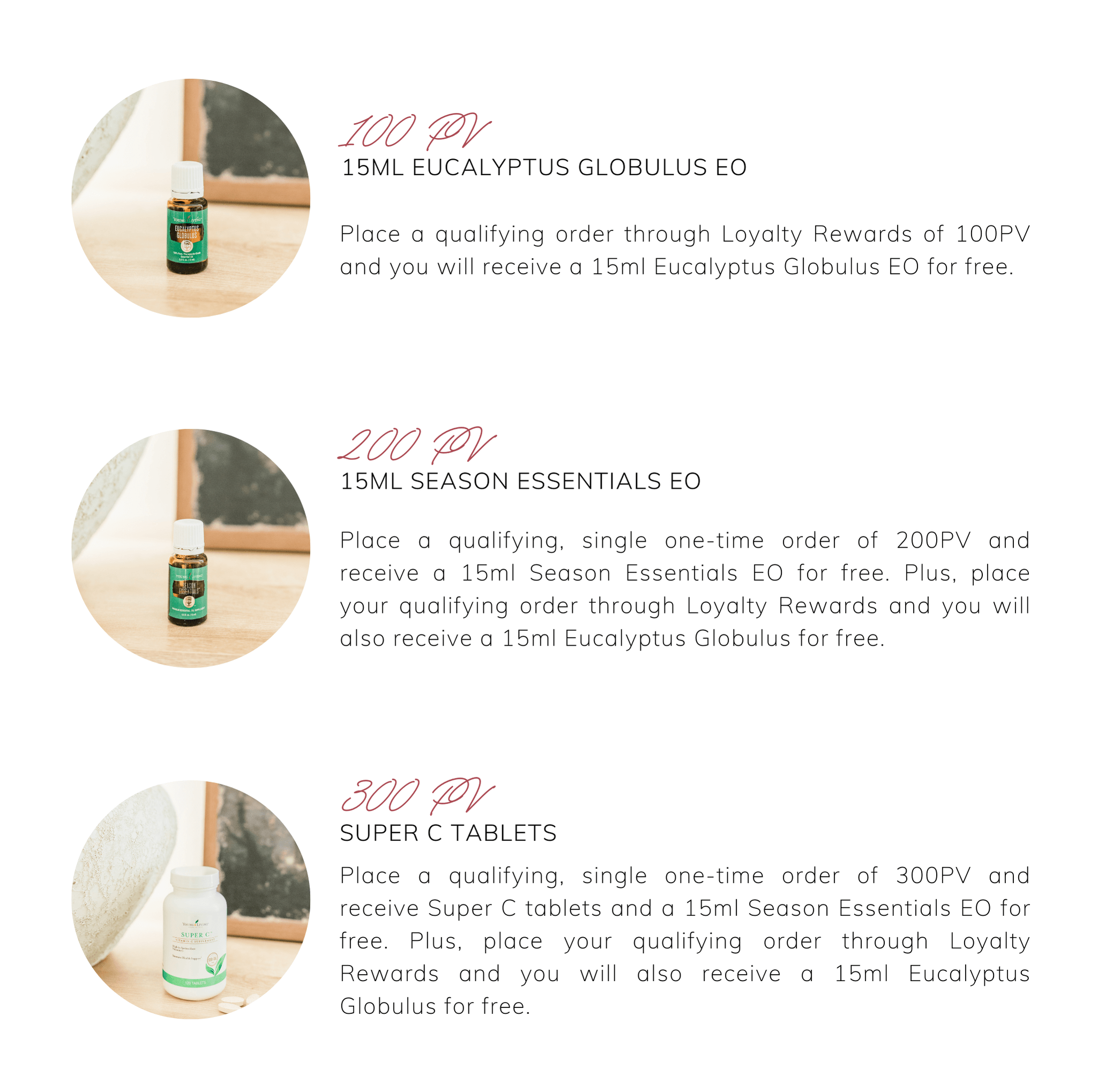  100PV, 200PV, 300PV free products info graphic