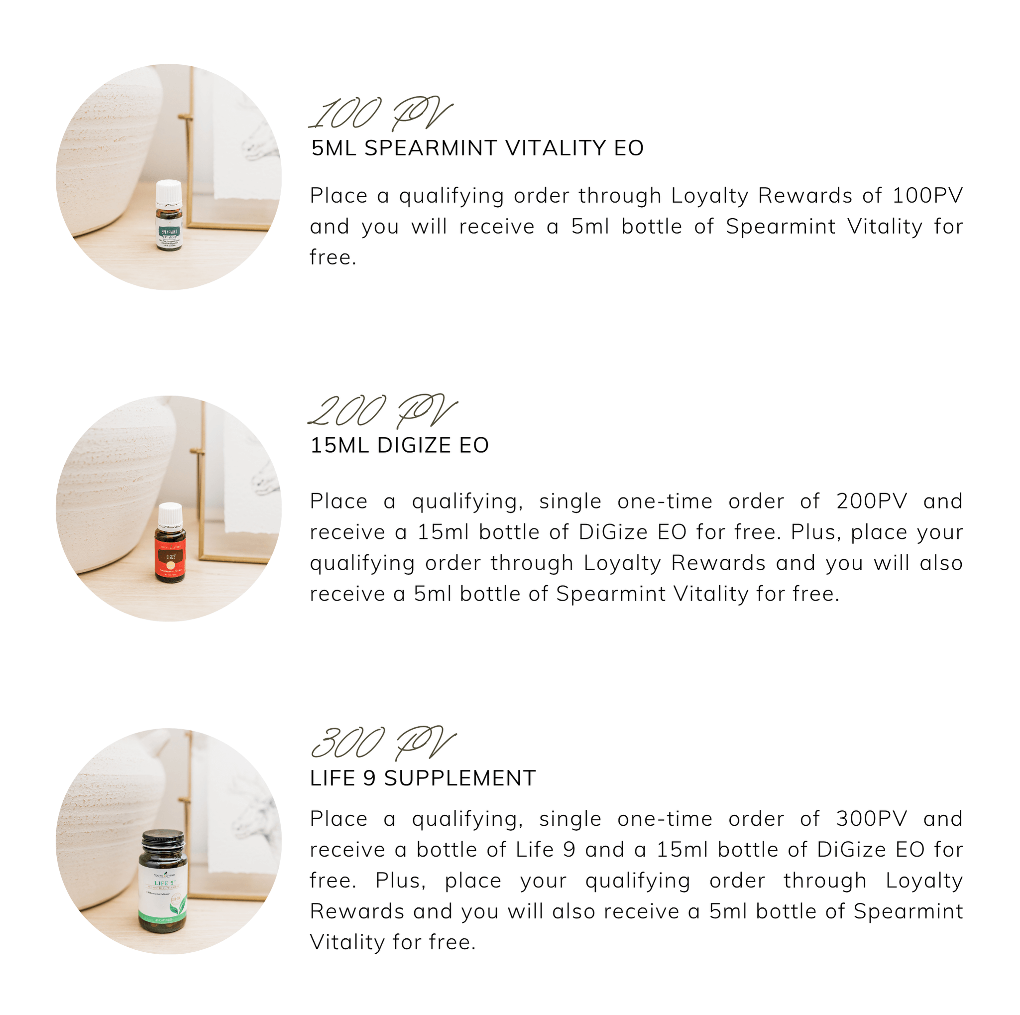  100PV, 200PV, 300PV free products info graphic