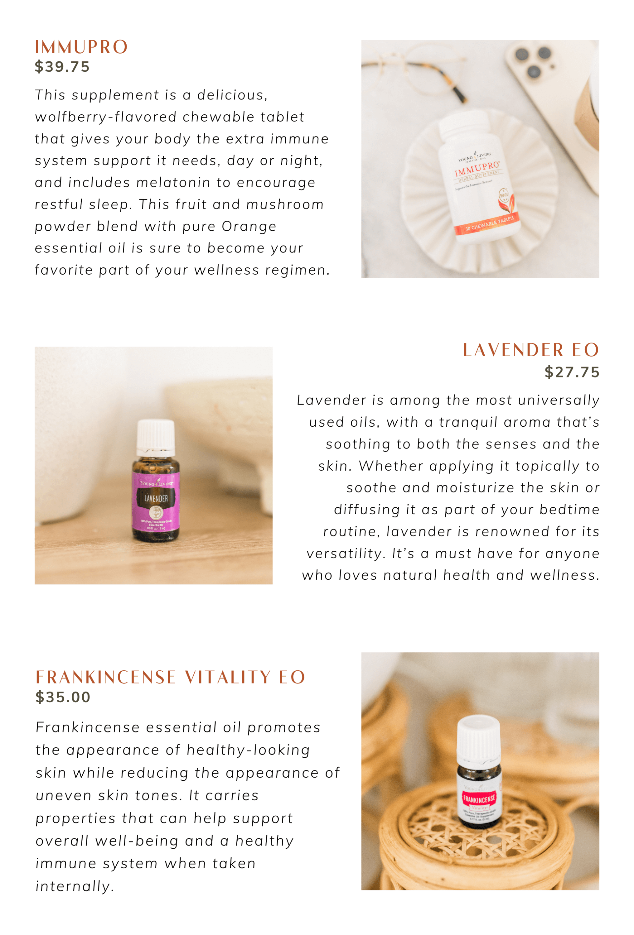  ImmuPro, Lavender EO and Frankincense Vitality info graphic