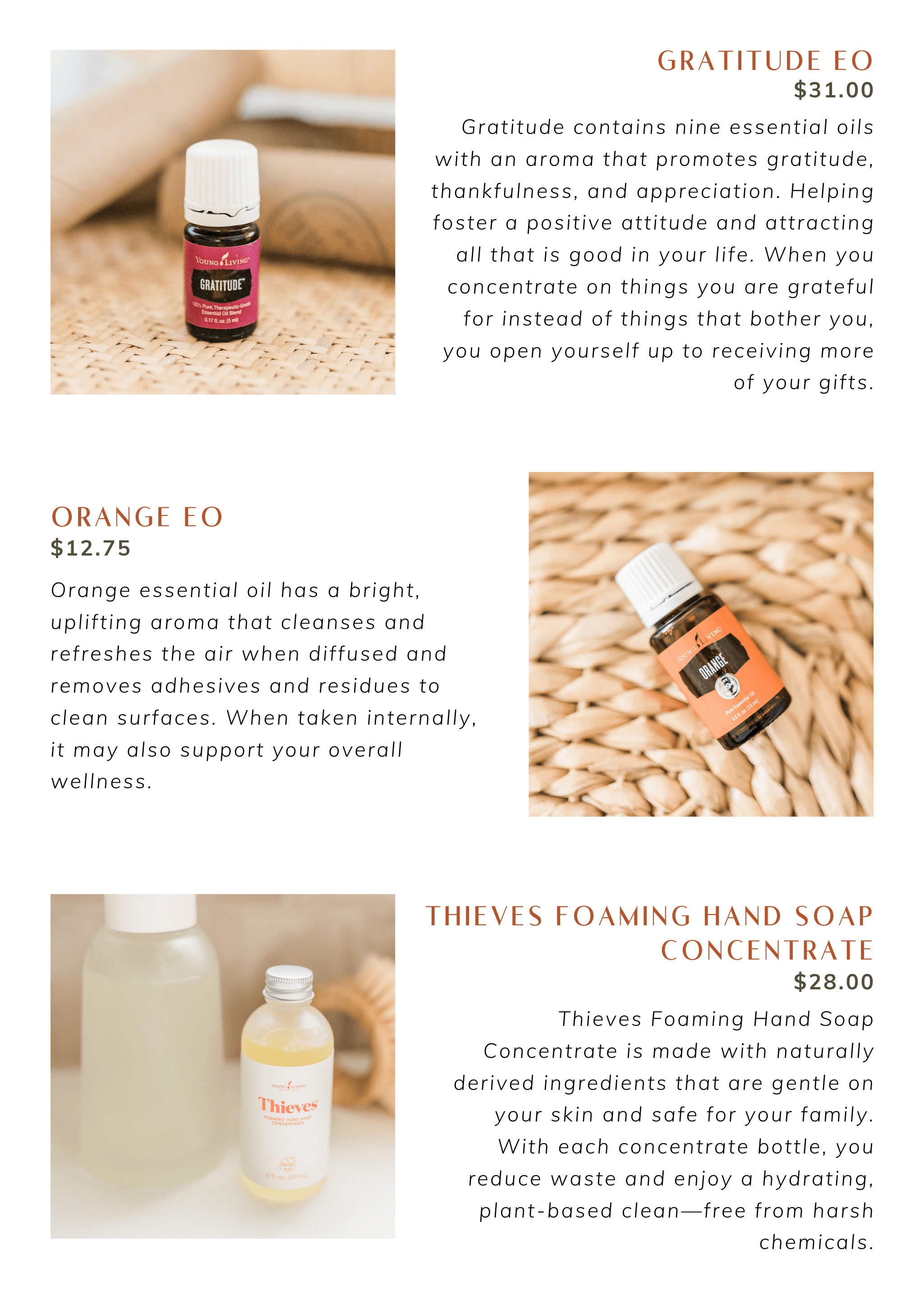  Gratitude EO, Orange EO, and Thieves Foaming Hand Soap concentrate graphics