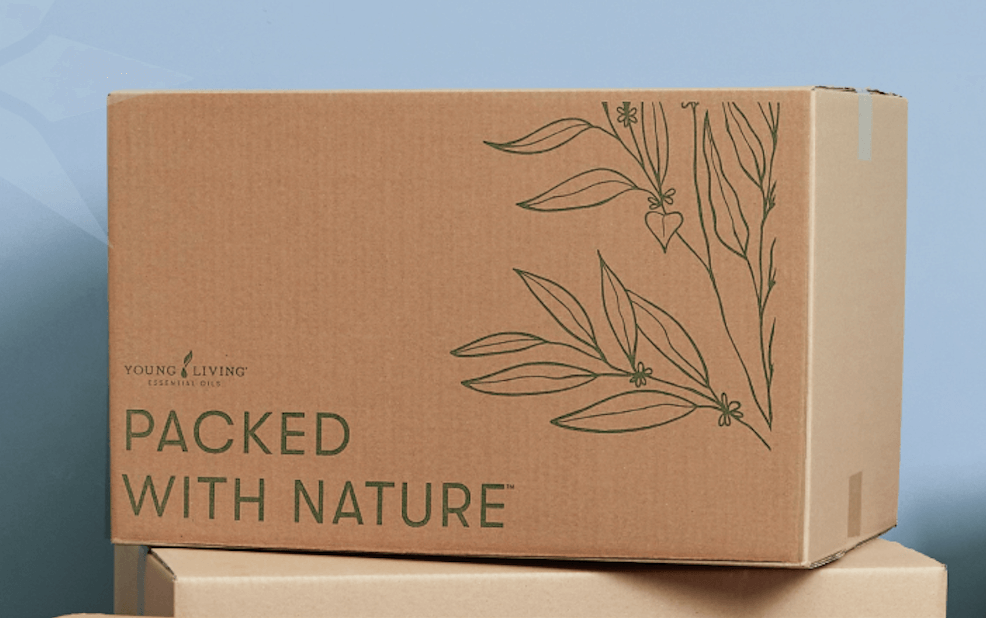 Young Living™ shipping box with botanical illustration — Black Friday wellness offer — House of Dawning gift-ready essentials.