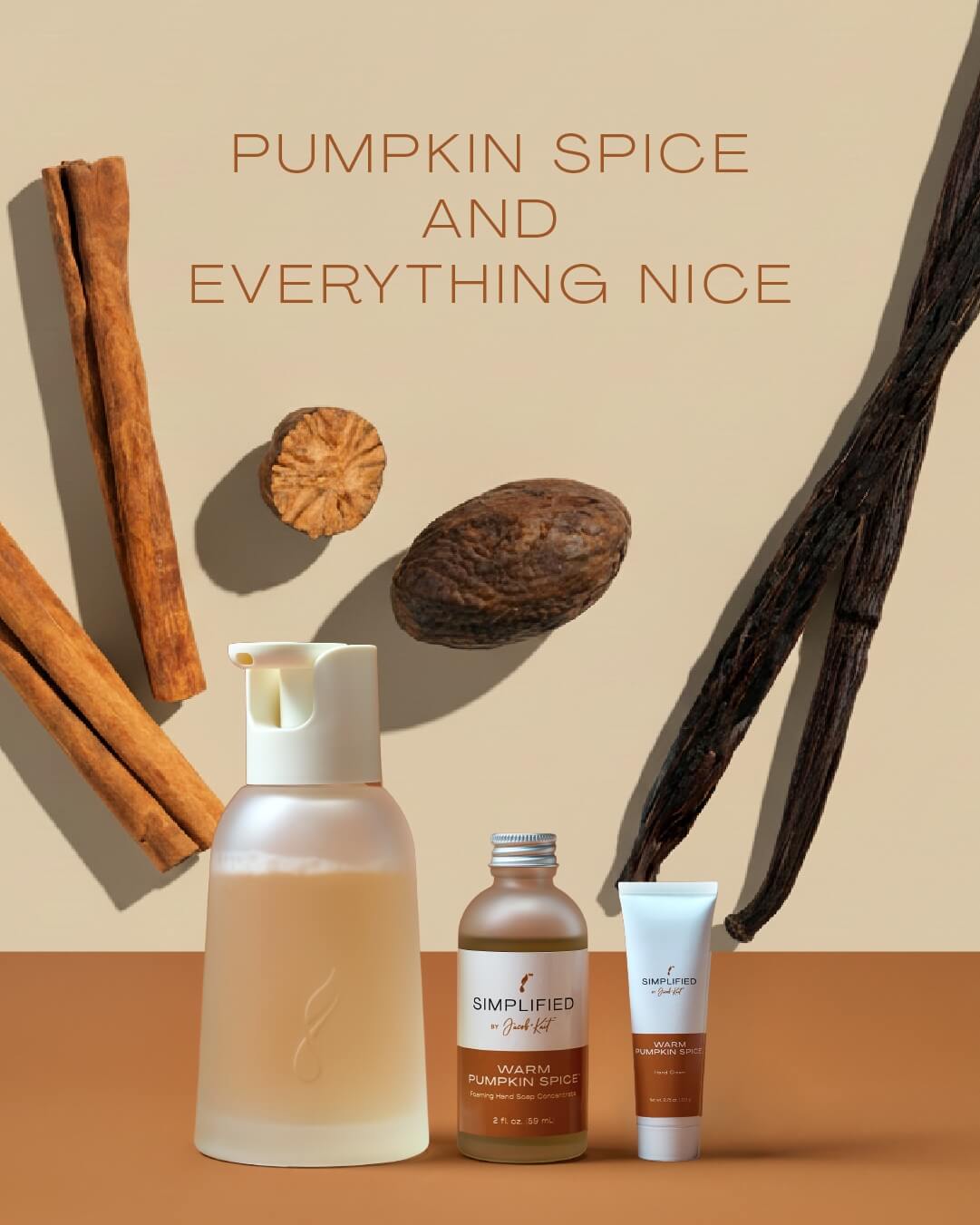 Simplified Cozy Hands Bundle — limited-edition fall-inspired hand care set with Pumpkin Spice and seasonal botanicals, displayed with cinnamon and clove imagery.